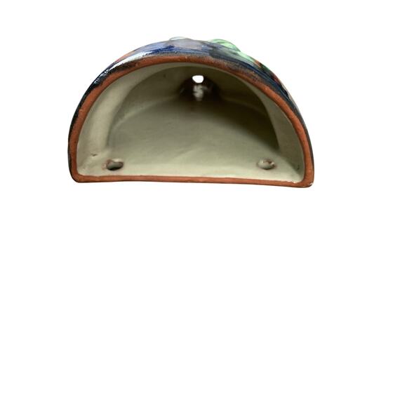 Talevera Hanging Wall Pocket Mexican Pottery Calla Lily Flowers & Cobalt Blue - Picture 4 of 5